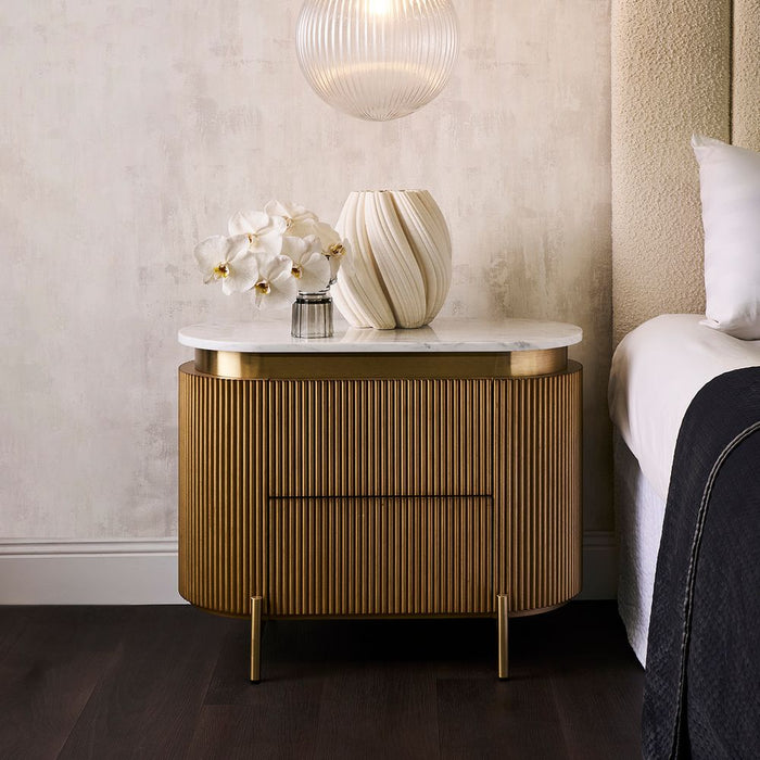 Demarco Bedside Table White & Antique Gold - 33249