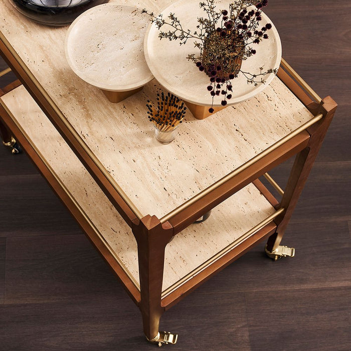 Ashley 760mm Bar Cart Walnut & Antique Gold - 33384