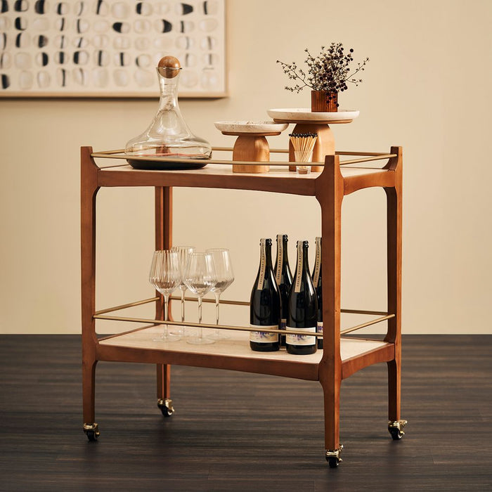 Ashley 760mm Bar Cart Walnut & Antique Gold - 33384