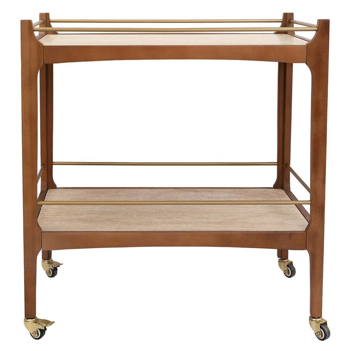 Ashley 760mm Bar Cart Walnut & Antique Gold - 33384