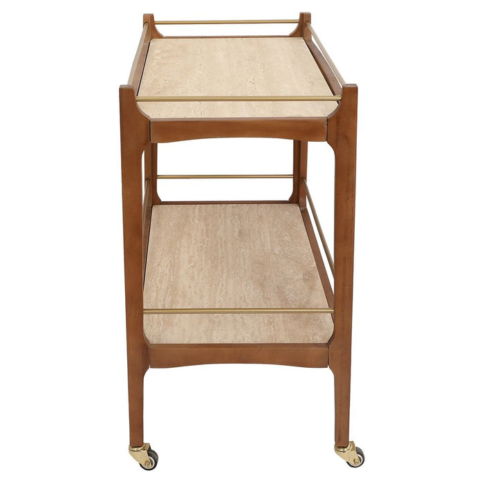 Ashley 760mm Bar Cart Walnut & Antique Gold - 33384