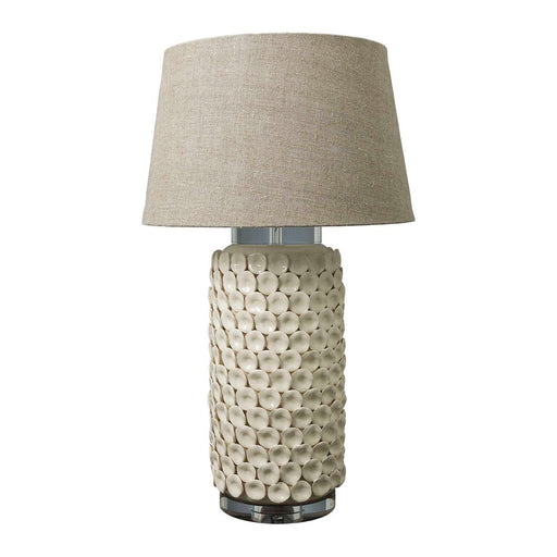 Buy Table Lamps Australia Kenilworth Glazed Ceramic and Acrylic Cylinder Table Lamp with Individual Ceramic Disks Base Only - Cream - ELJC10470CRM