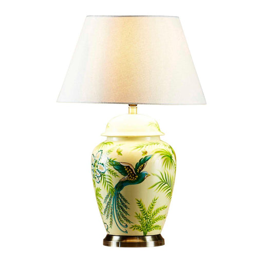 Buy Table Lamps Australia Caribbean Glazed Bird Painting Ceramic and Metal Urn Table Lamp Base Only- Green/Yellow - ELJC11094