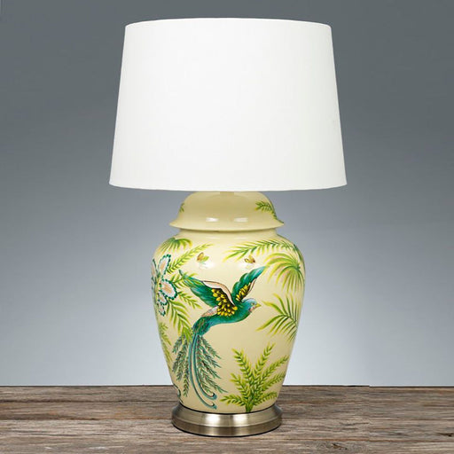 Buy Table Lamps Australia Caribbean Glazed Bird Painting Ceramic and Metal Urn Table Lamp Base Only- Green/Yellow - ELJC11094