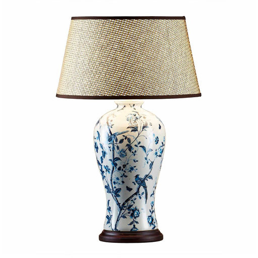 Buy Table Lamps Australia Ashleigh Glazed Floral Motif Ceramic and Wood Urn Table Lamp Base Only - Blue/White - ELJC11024