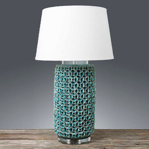 Buy Table Lamps Australia Wynberg Glazed Ceramic and Acrylic Cylinder Table Lamp Base Only - Turquoise - ELJC10150GRN