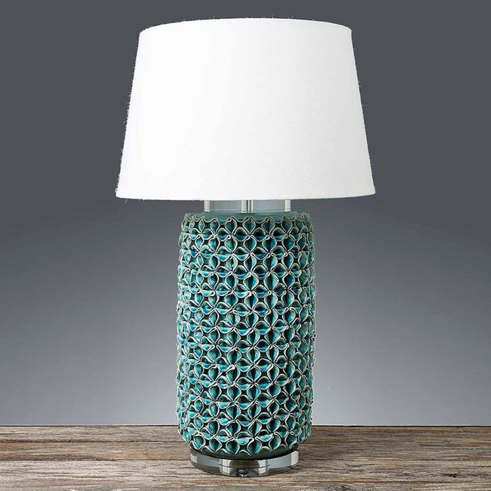Buy Table Lamps Australia Wynberg Glazed Ceramic and Acrylic Cylinder Table Lamp Base Only - Turquoise - ELJC10150GRN