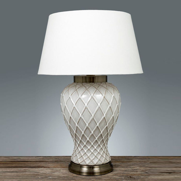 Buy Table Lamps Australia Berkley Ceramic and Metal Table Lamp Base Only - Ivory Patterned Glazed  - ELJC10043