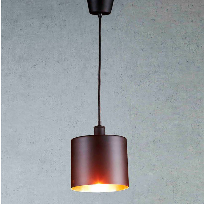 Buy Pendant Lights Australia Portofino Medium 1 Light Metal Drum Pendant Matt Black, Copper - ELPRTF23BLKCOP