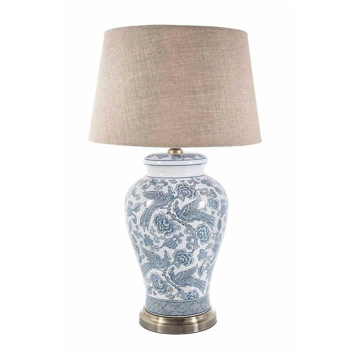 Buy Table Lamps Australia Aviary Glazed Bird Motif Ceramic and Metal Urn Table Lamp Base Only - Blue/White - ELJCC12549