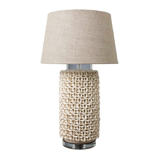 Buy Table Lamps Australia Newland Cylinder Table Lamp with Individual Ceramic Flowers Base Only - Cream Glazed Ceramic and Acrylic - ELJC10150CRM