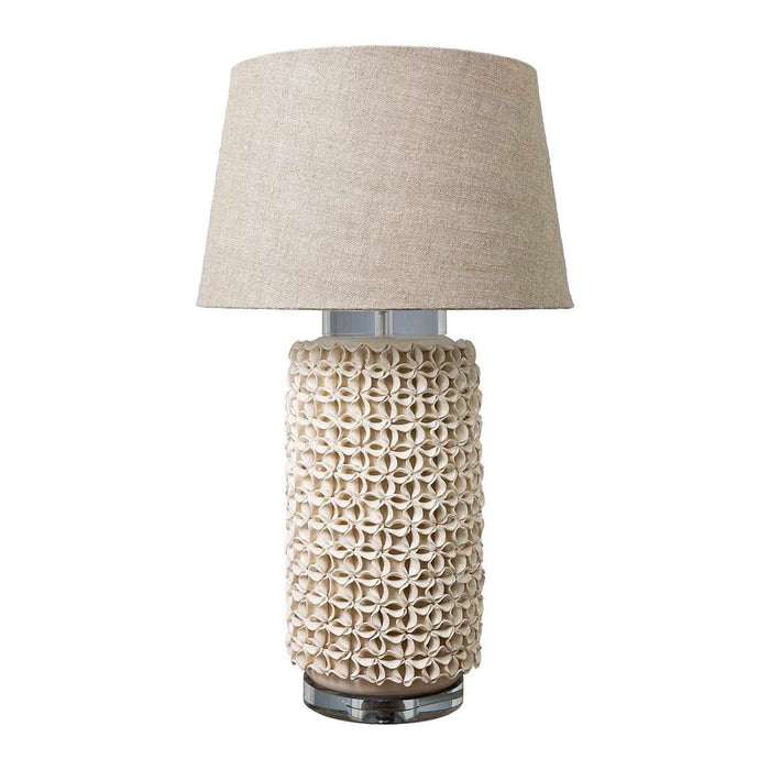 Buy Table Lamps Australia Newland Cylinder Table Lamp with Individual Ceramic Flowers Base Only - Cream Glazed Ceramic and Acrylic - ELJC10150CRM