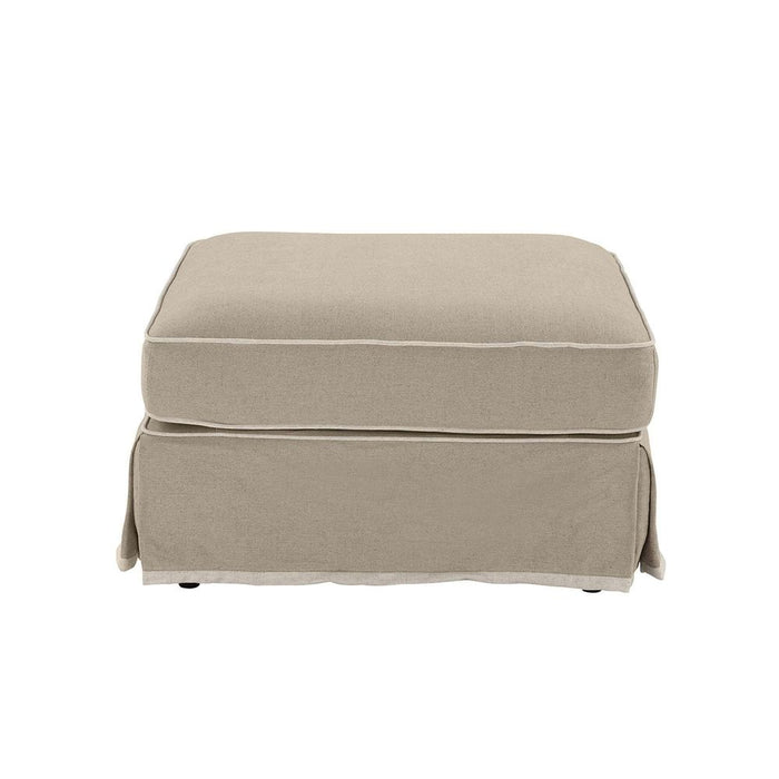 Noosa Hamptons Ottoman Slip Cover With White Piping & Natural - OWFL0107N-C
