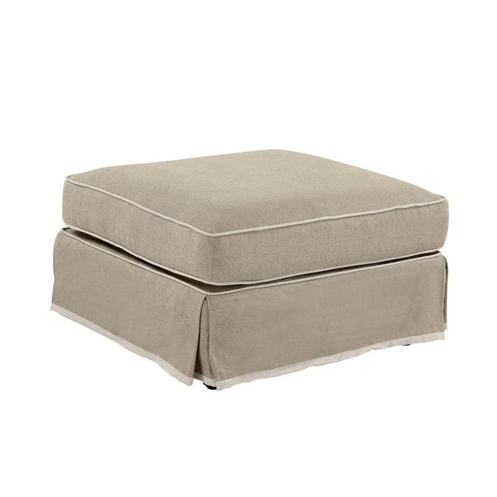 Noosa Hamptons Ottoman Slip Cover With White Piping & Natural - OWFL0107N-C