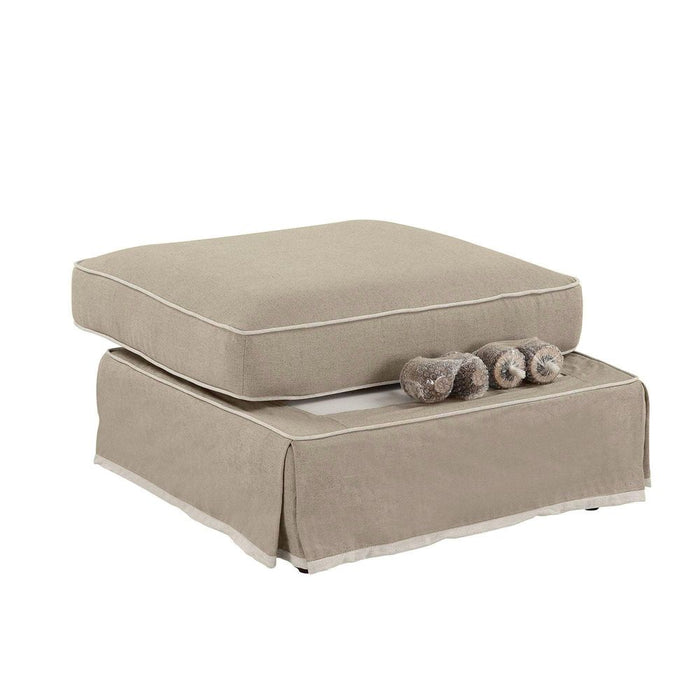 Noosa Hamptons Ottoman Slip Cover With White Piping & Natural - OWFL0107N-C
