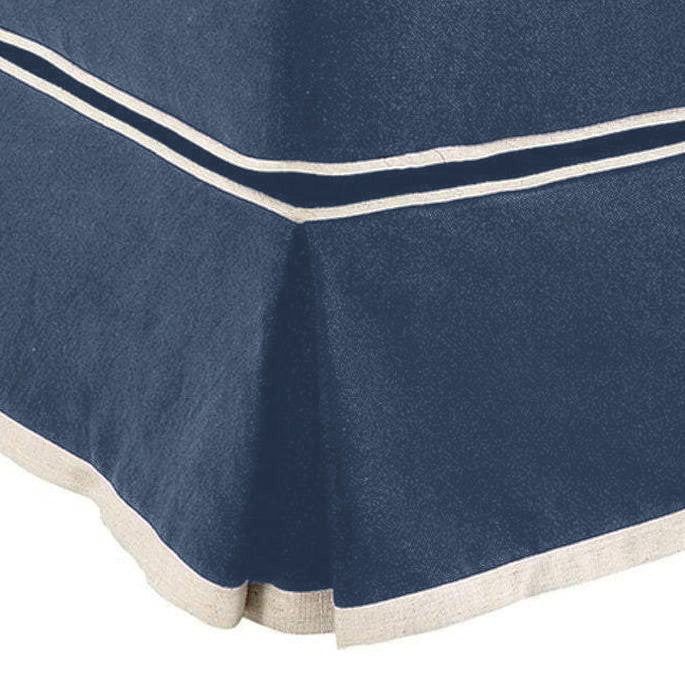 Noosa Hamptons Ottoman Slip Cover With White Piping & Navy - OWFL0107NV-C