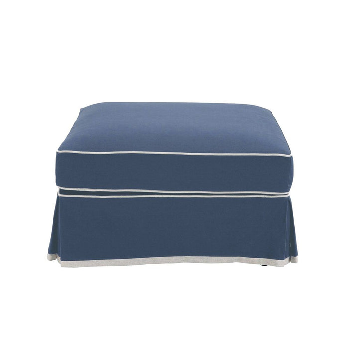 Noosa Hamptons Ottoman Slip Cover With White Piping & Navy - OWFL0107NV-C