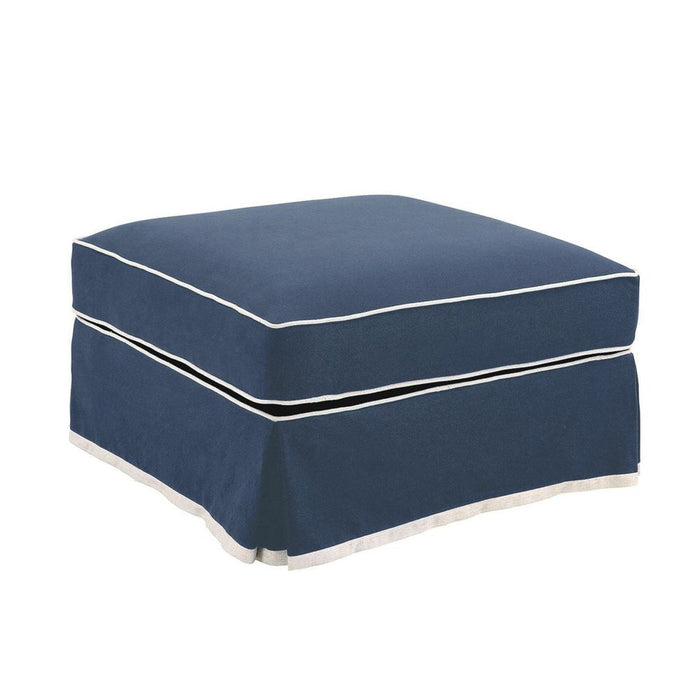 Noosa Hamptons Ottoman Slip Cover With White Piping & Navy - OWFL0107NV-C
