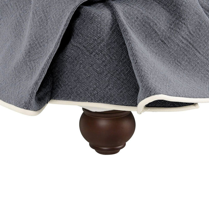Noosa Hamptons Ottoman Slip Cover With White Piping & Grey - OWFL0107SB-C