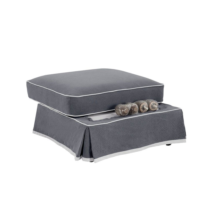 Noosa Hamptons Ottoman Slip Cover With White Piping & Grey - OWFL0107SB-C