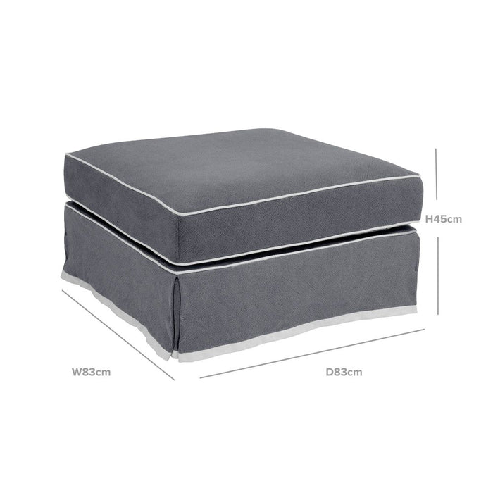 Noosa Hamptons Ottoman Slip Cover With White Piping & Grey - OWFL0107SB-C
