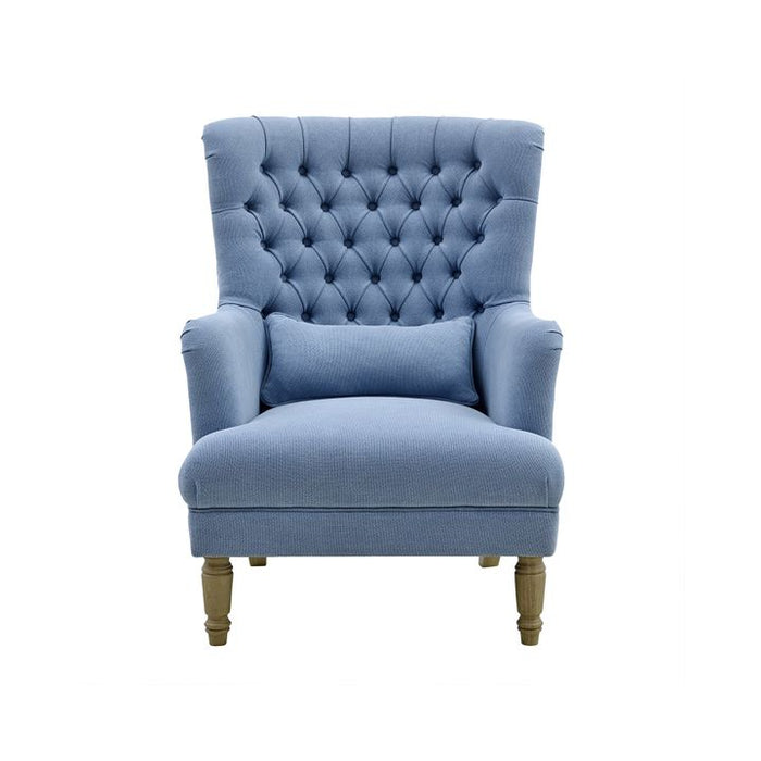Bayside Hamptons Buttoned Armchair With Wooden Legs Blue - OWFL0236SB