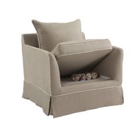 Noosa Hamptons Armchair Slip Cover With White Piping & Natural - OWFL0226N-1C