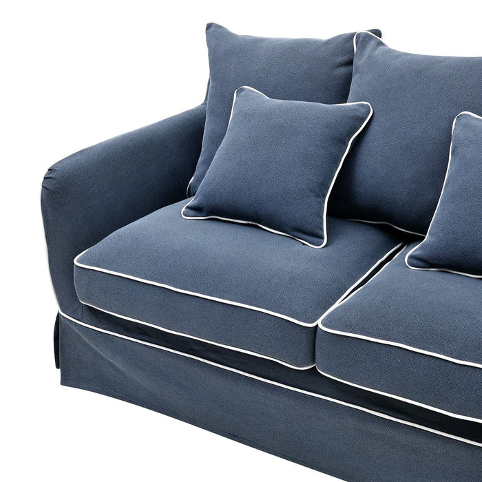 Noosa Hamptons 1.5 Seat Slip Cover With White Piping & Navy - OWFL0226NV-1.5C