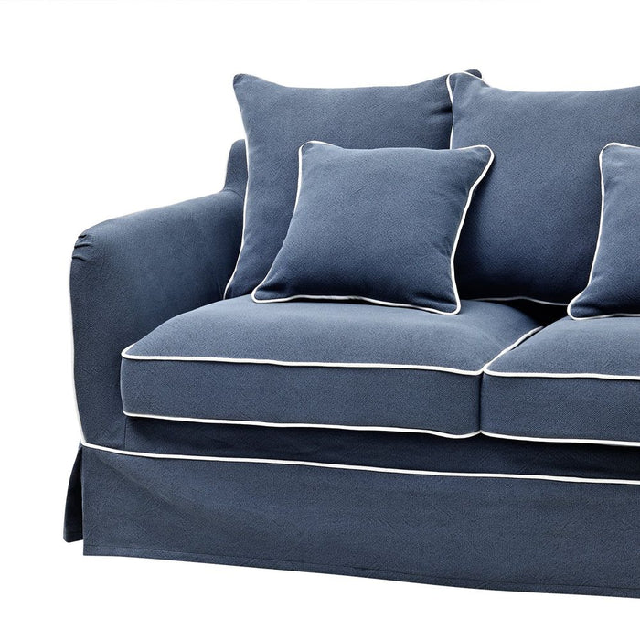 Noosa Hamptons 1.5 Seat Slip Cover With White Piping & Navy - OWFL0226NV-1.5C