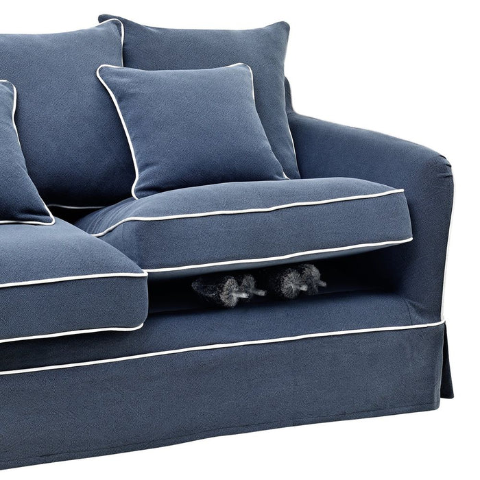 Noosa Hamptons 1.5 Seat Slip Cover With White Piping & Navy - OWFL0226NV-1.5C