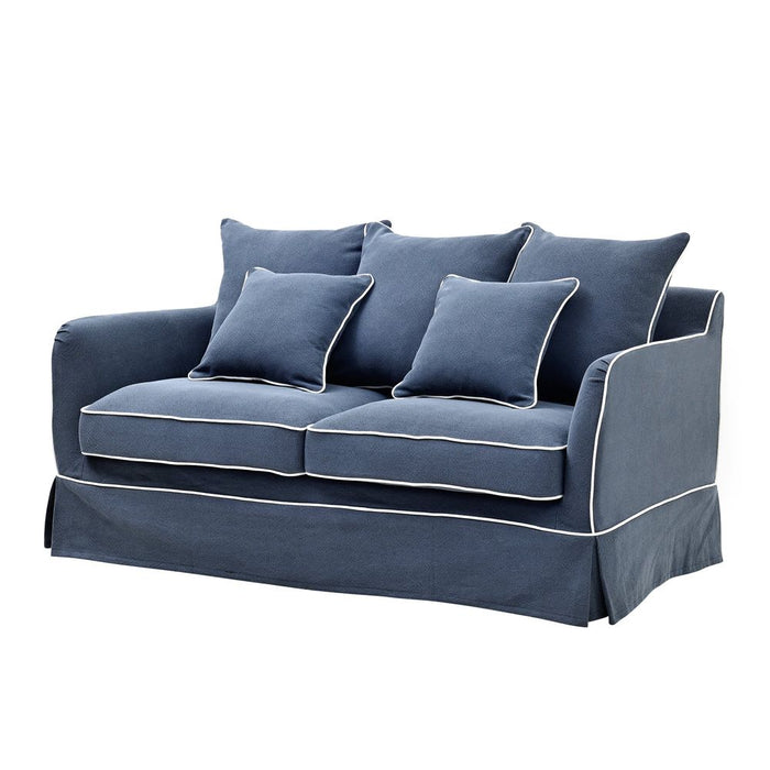Noosa Hamptons 1.5 Seat Slip Cover With White Piping & Navy - OWFL0226NV-1.5C