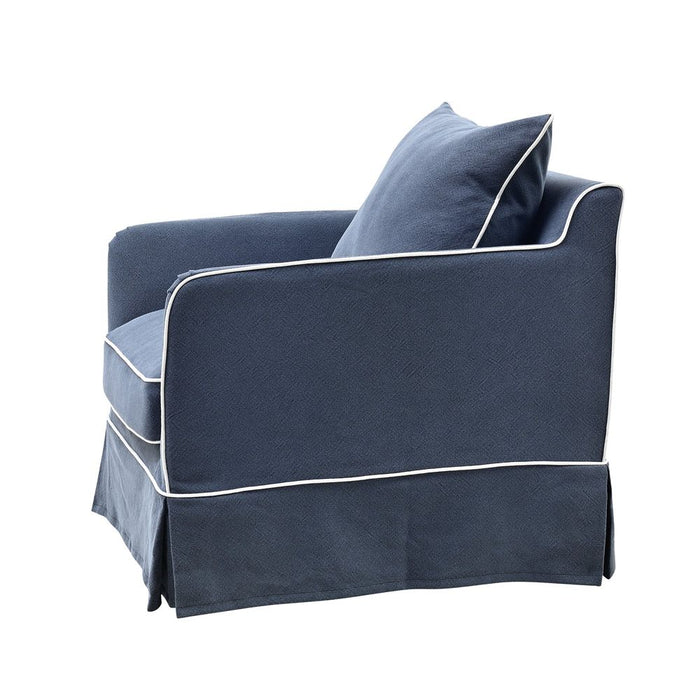 Noosa Hamptons Armchair Slip Cover With White Piping & Navy - OWFL0226NV-1C