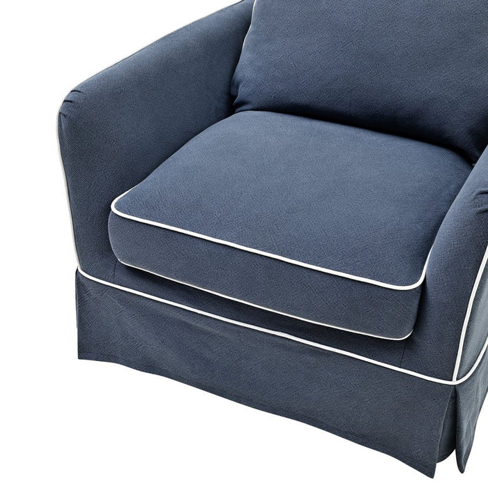 Noosa Hamptons Armchair Slip Cover With White Piping & Navy - OWFL0226NV-1C