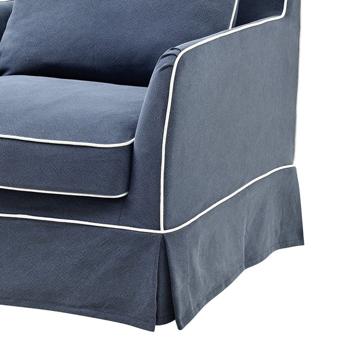 Noosa Hamptons Armchair Slip Cover With White Piping & Navy - OWFL0226NV-1C