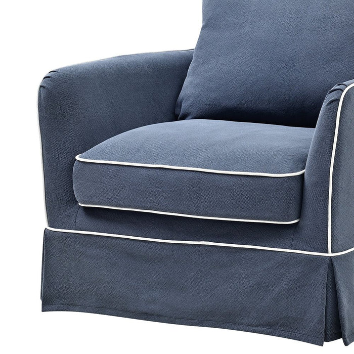 Noosa Hamptons Armchair Slip Cover With White Piping & Navy - OWFL0226NV-1C