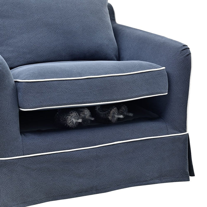 Noosa Hamptons Armchair Slip Cover With White Piping & Navy - OWFL0226NV-1C