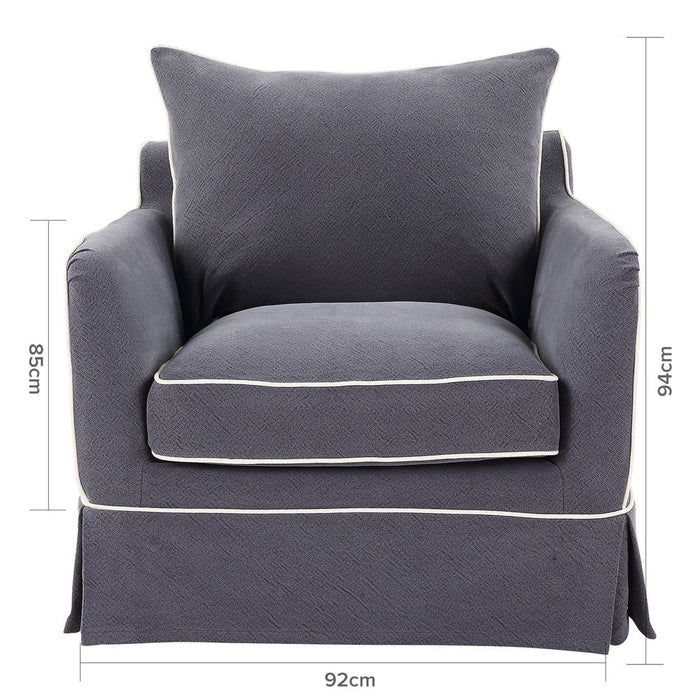 Noosa Hamptons Armchair Slip Cover With White Piping & Navy - OWFL0226NV-1C