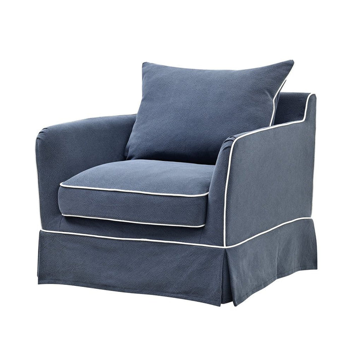 Noosa Hamptons Armchair Slip Cover With White Piping & Navy - OWFL0226NV-1C