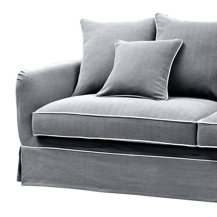 Noosa Hamptons 3 Seat Sofa Slip Cover With White Piping & Grey - OWFL0226SB-3C