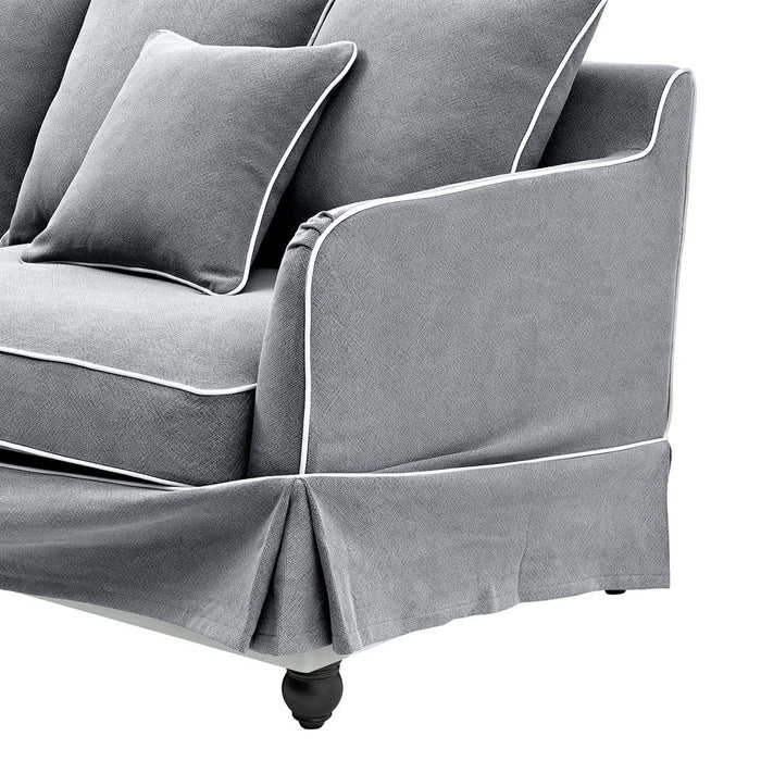 Noosa Hamptons 3 Seat Sofa Slip Cover With White Piping & Grey - OWFL0226SB-3C