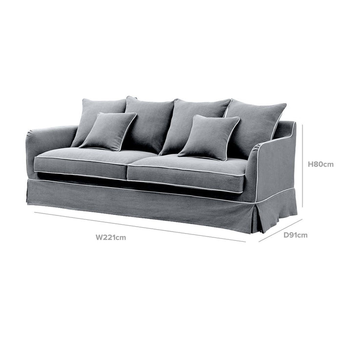 Noosa Hamptons 3 Seat Sofa Slip Cover With White Piping & Grey - OWFL0226SB-3C