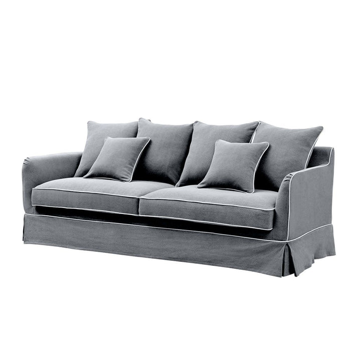 Noosa Hamptons 3 Seat Sofa Slip Cover With White Piping & Grey - OWFL0226SB-3C