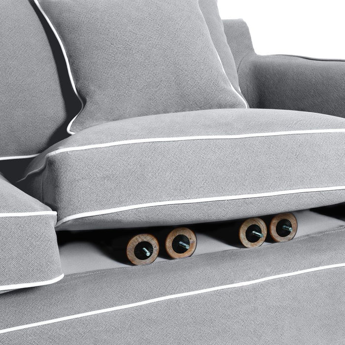 Noosa Hamptons 1.5 Seat Sofa Slip Cover With White Piping & Grey - OWFL0226SB-1.5C