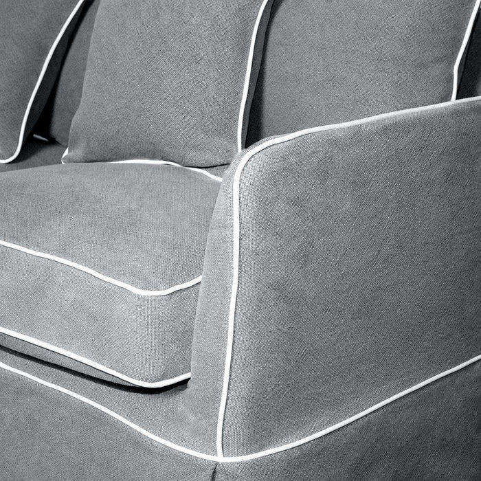 Noosa Hamptons 1.5 Seat Sofa Slip Cover With White Piping & Grey - OWFL0226SB-1.5C