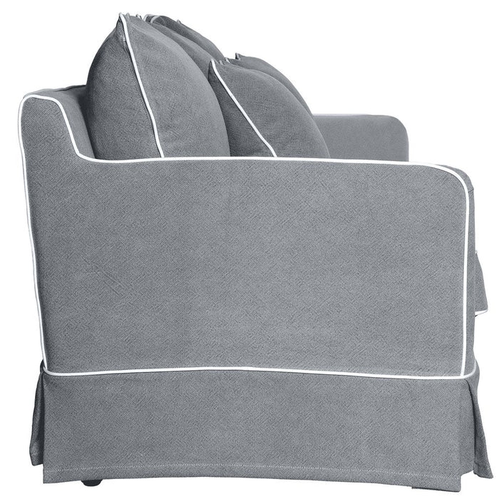 Noosa Hamptons 1.5 Seat Sofa Slip Cover With White Piping & Grey - OWFL0226SB-1.5C