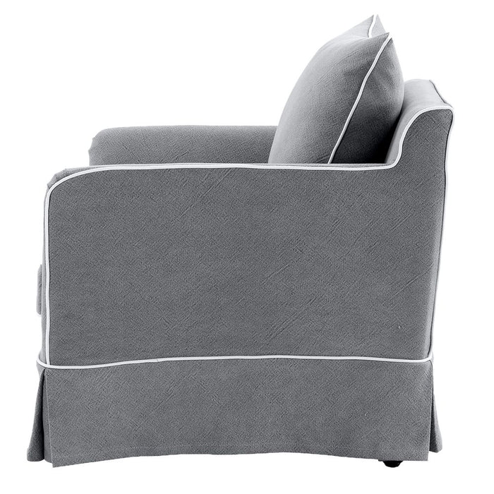 Noosa Hamptons Armchair Slip Cover With White Piping & Grey - OWFL0226SB-1C