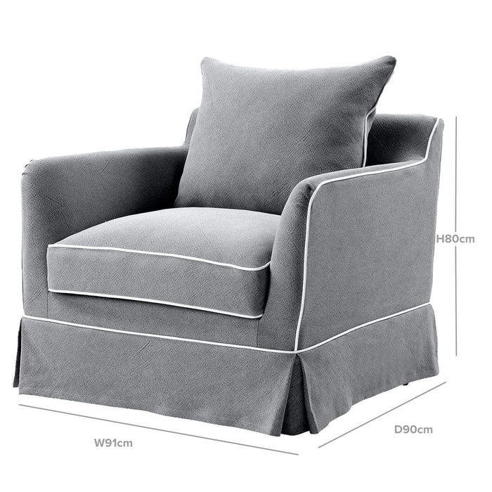 Noosa Hamptons Armchair Slip Cover With White Piping & Grey - OWFL0226SB-1C