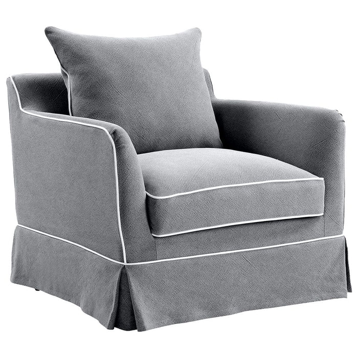 Noosa Hamptons Armchair Slip Cover With White Piping & Grey - OWFL0226SB-1C