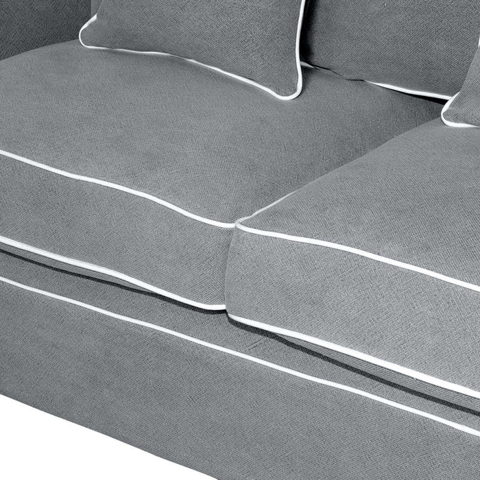 Noosa Hamptons 2 Seat Sofa Slip Cover With White Piping & Grey - OWFL0226SB-2C