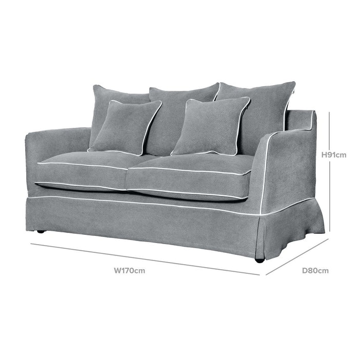 Noosa Hamptons 2 Seat Sofa Slip Cover With White Piping & Grey - OWFL0226SB-2C